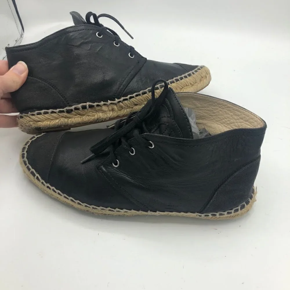 Chanel Black Leather Espadrilles High Top Sneakers CC‎